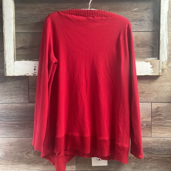 Rafaella Women’s Red Cotton Ribbed Scoop Neck Crew Long Sleeve Size Large - Picture 4 of 4